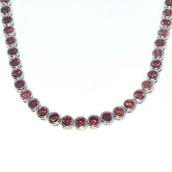 Silver Bezel Large Round Red CZ Tennis Bracelet